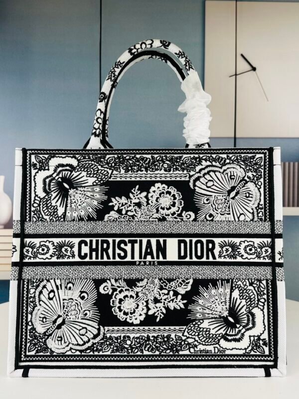 CD Book Tote Large Black and White Embroidered Canvas – Bag