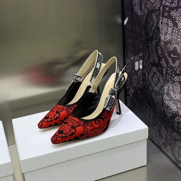 CD J'ACD Slingback Pump Red Embroidered Fabric - Heels