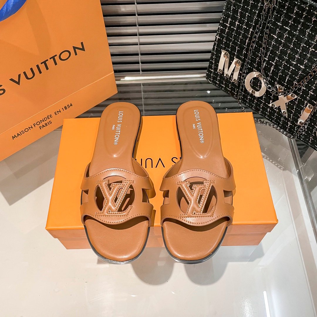 LV Paseo Flat Comfort Mule Tan Leather - Slides
