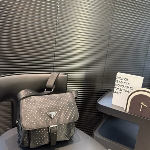 PR Studded Messenger Bag Black Nylon - Bag