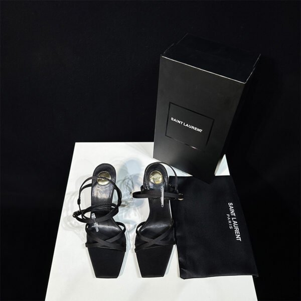 YSL Tribute Sandal Black Leather - Heels