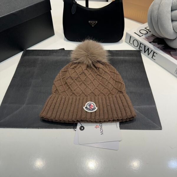 MCL Pom Pom Beanie Brown Knit - Hat