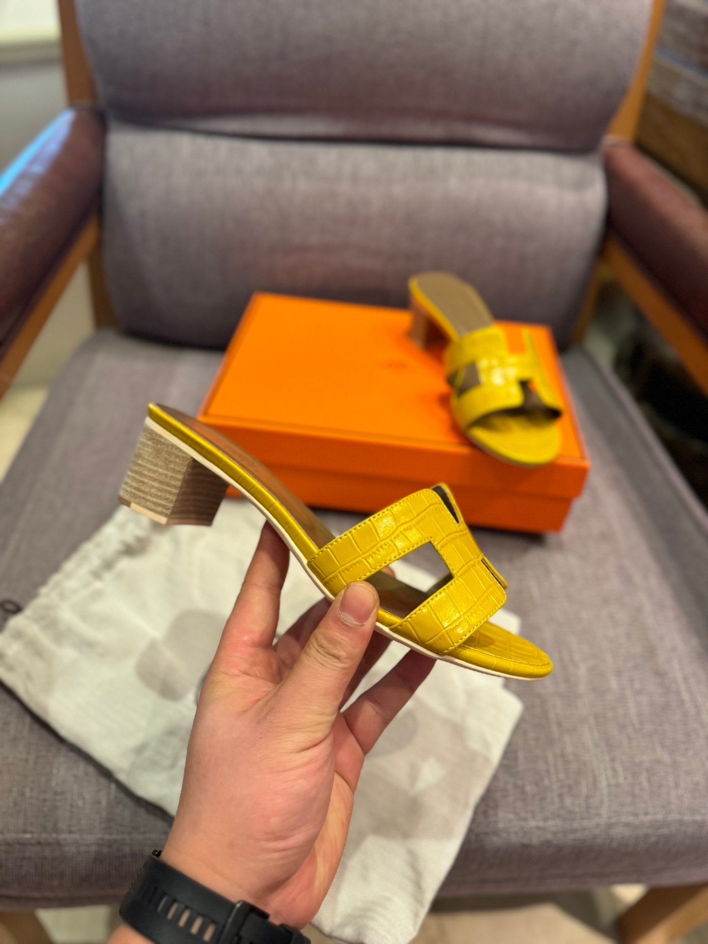 HM Oran Sandals Yellow Crocodile Embossed Leather - Sandals - Image 5