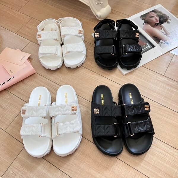 MIU Quilted Double Strap Slides - Slides