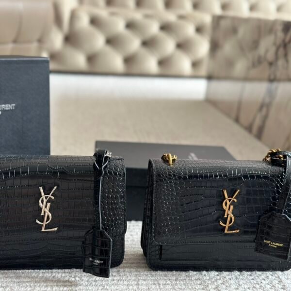 YSL Sunset Small Black Croc Embossed Leather - Bag