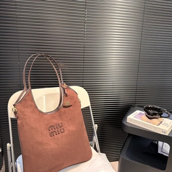 MIU Suede Logo Tote Brown Suede - Bag