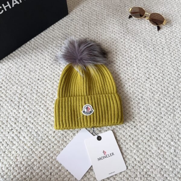 MCL Ribbed Wool Beanie with Fur Pom Pom - Hat