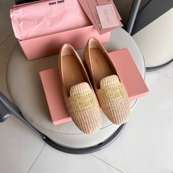MIU Raffia Loafers Natural Raffia - Shoes