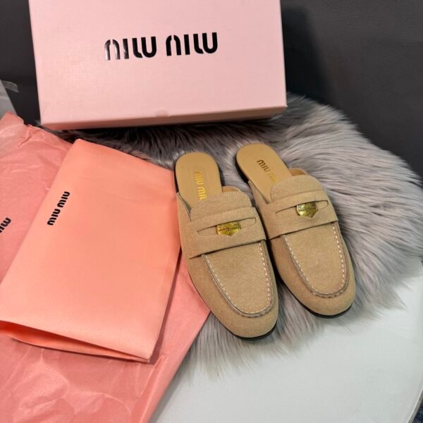 MIU Coin Loafer Beige Suede - Shoes
