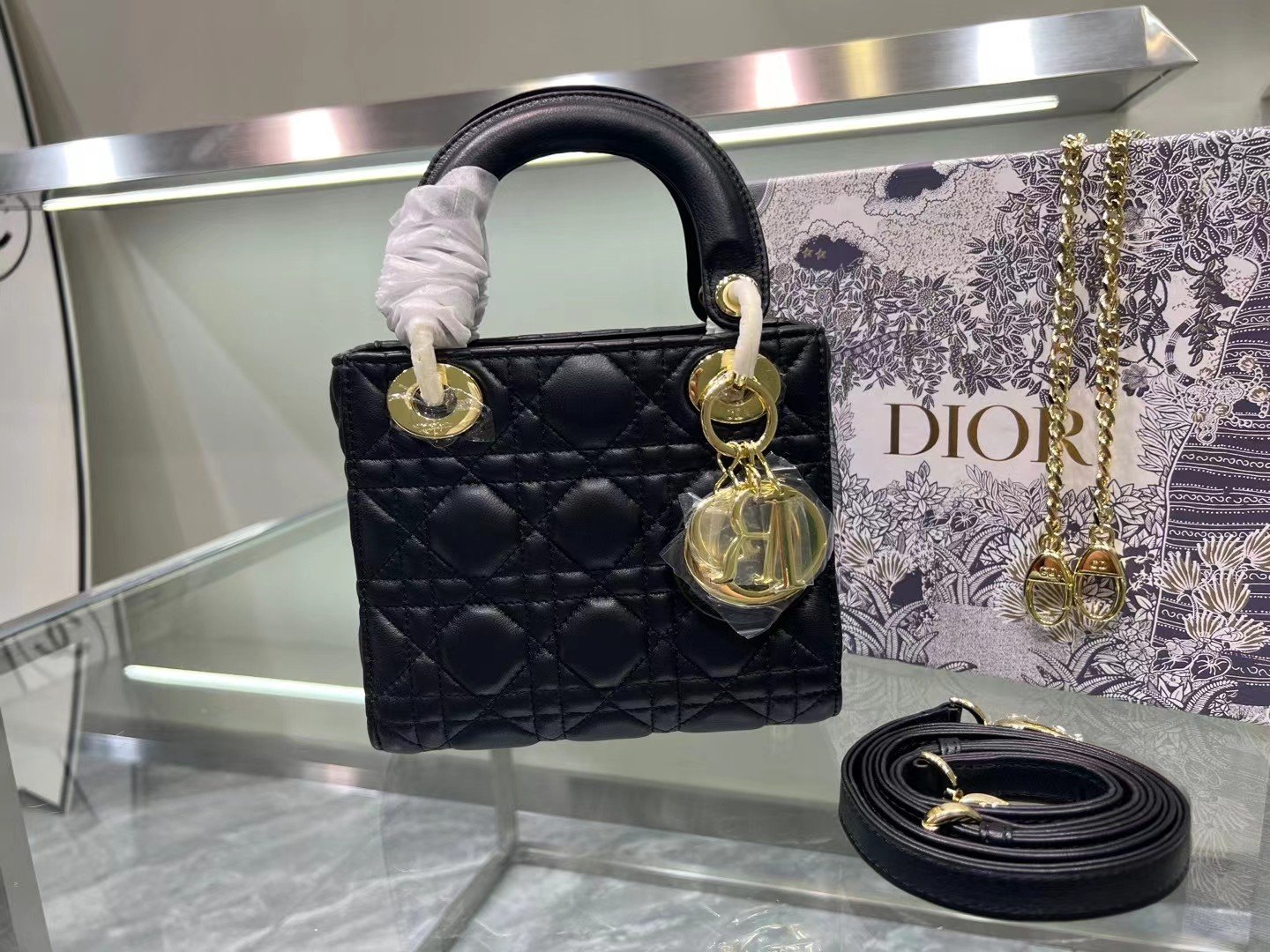CD Lady CD Mini Black Leather - Bag