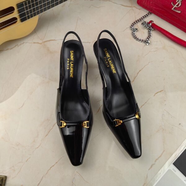 YSL Opyum Slingback Pumps Black Patent Leather - Heels
