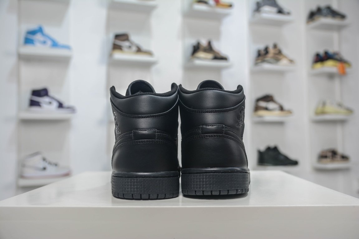NK Air Jordan 1 Mid Triple Black Black Leather - Sneakers - Image 2