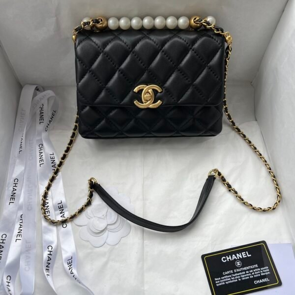 CC Pearl Crush Flap Small Black Leather - Bag