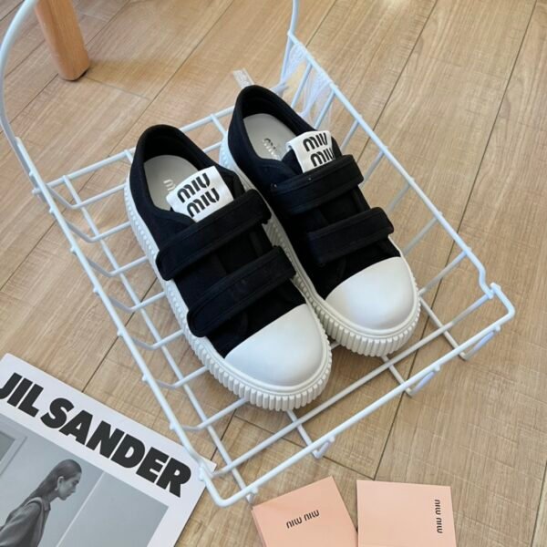 MIU Velcro Platform Sneakers Black Canvas - Sneakers