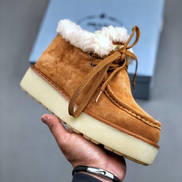 PR Brushed Leather and Shearling Ankle Boots - Boots