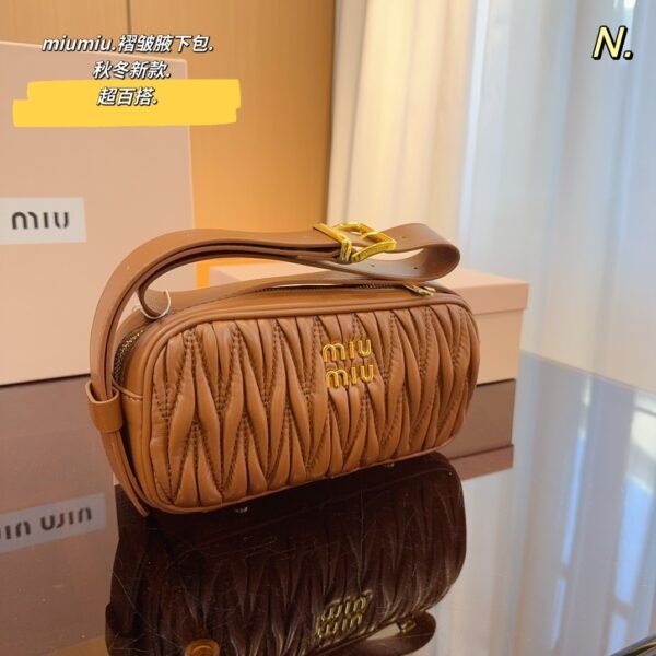MIU Matelassé Leather Boston Bag Brown Leather - Bag