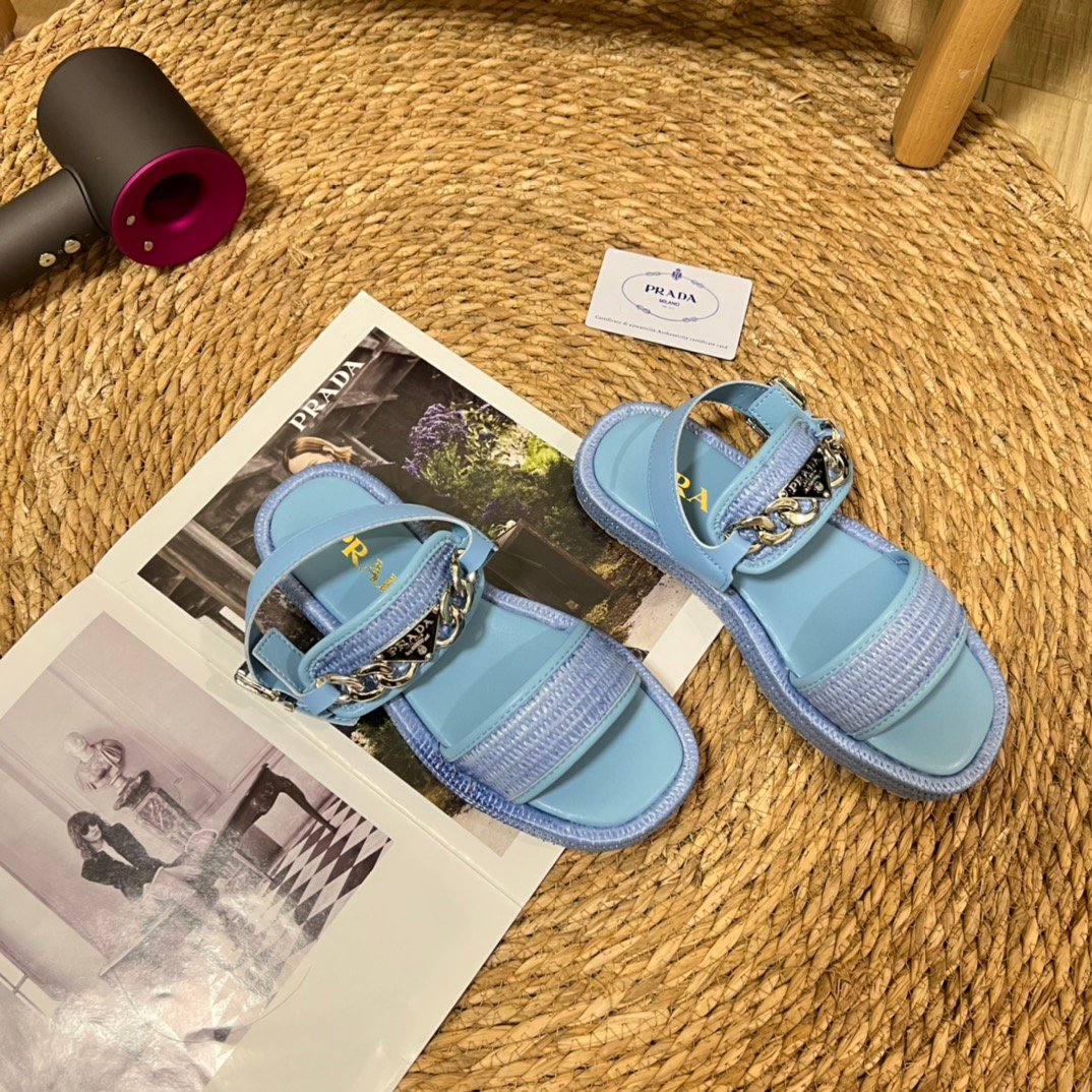 PR Raffia Sandals Blue - Sandals - Image 3