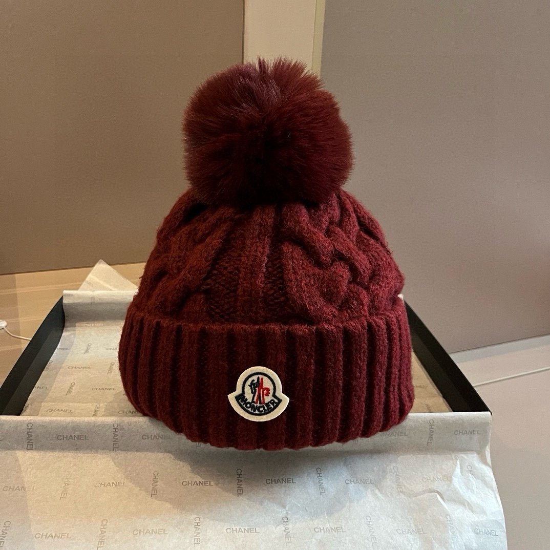 MCL Pom Pom Beanie Burgundy Knit - Hat - Image 3