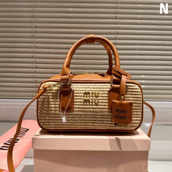 MIU Wander Matelassé Raffia Natural Raffia and Leather - Bag