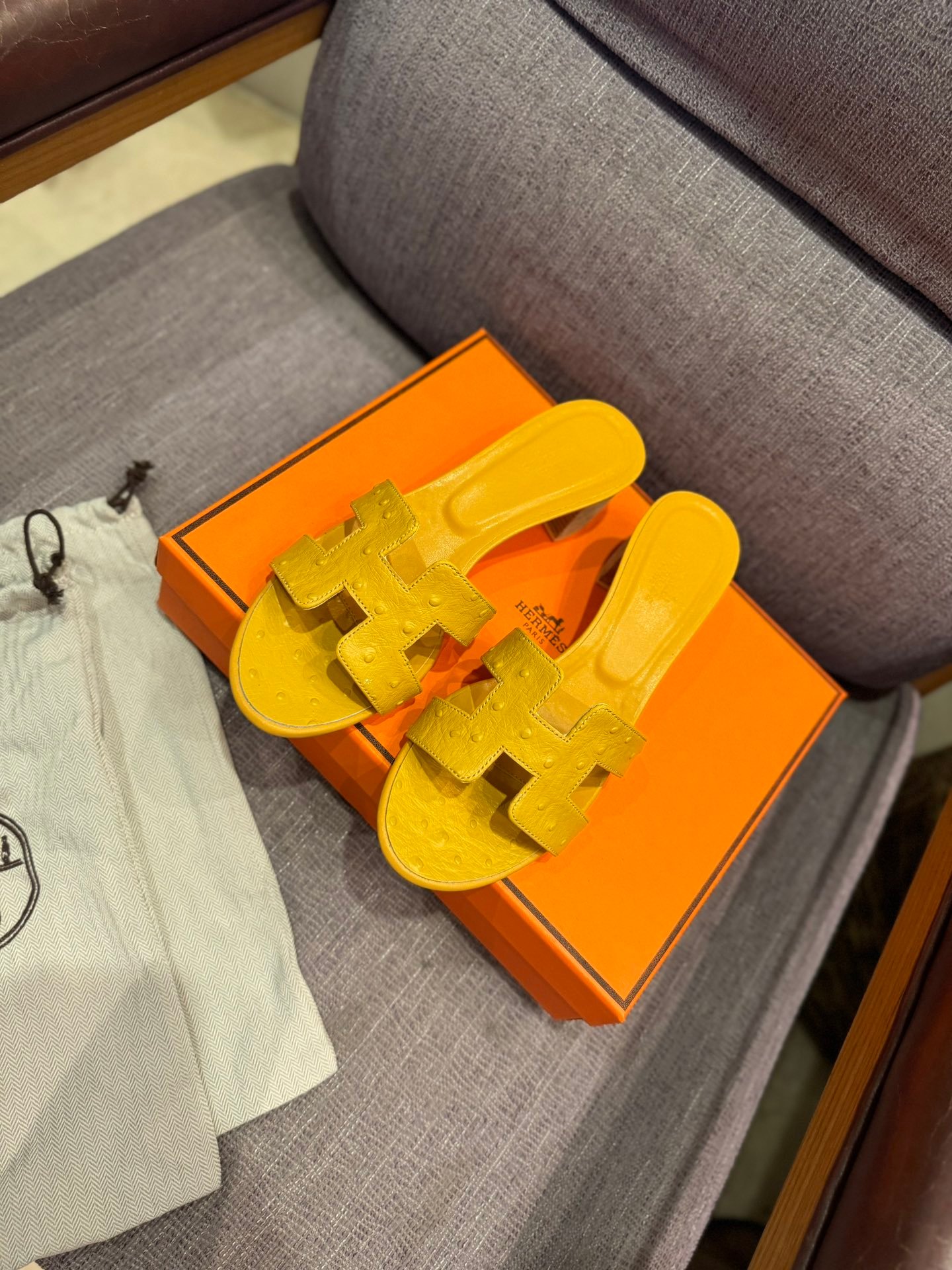 HM Oran Sandals Yellow Ostrich Leather - Sandals - Image 2