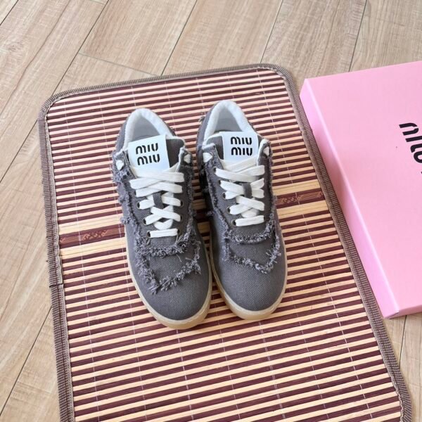 MIU Frayed Canvas Sneakers Grey Canvas - Sneakers