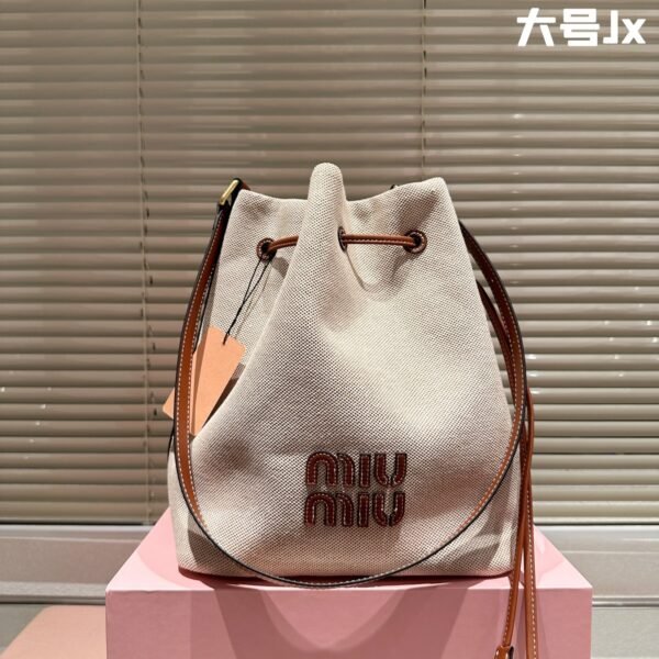 MIU Logo Canvas Bucket Beige Canvas - Bag