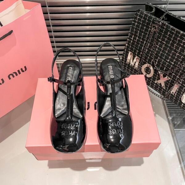 MIU Patent Leather T-Strap Pumps - Heels