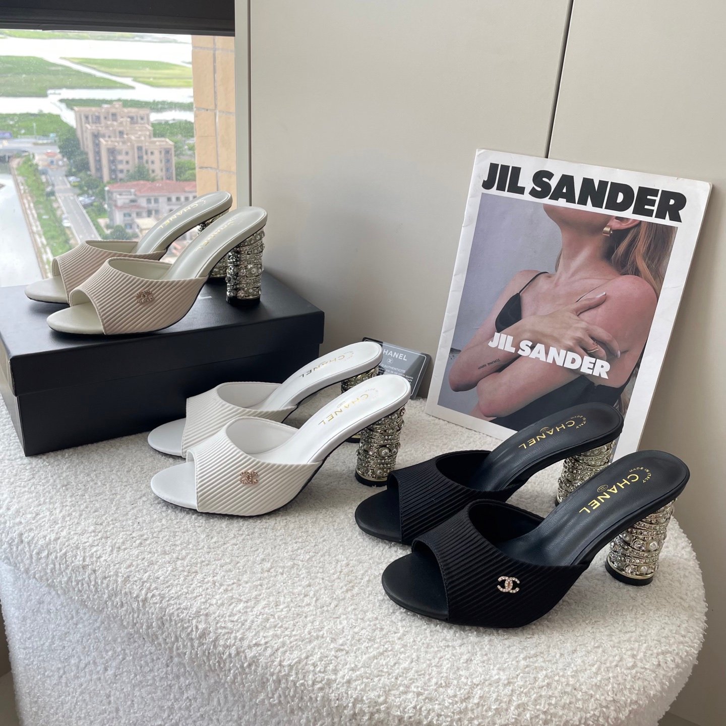 CC Pearl & Diamond Heel Slides Black/White - Shoes - Image 4