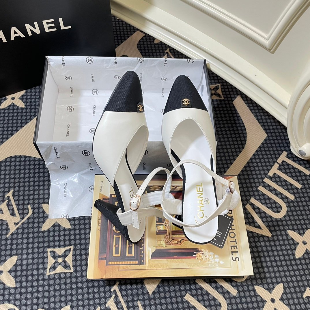 CC Slingback Pumps White/Black Leather - Heels - Image 4