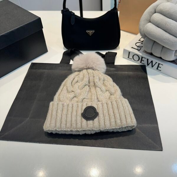 MCL Cable Knit Beanie Beige Wool - Hat