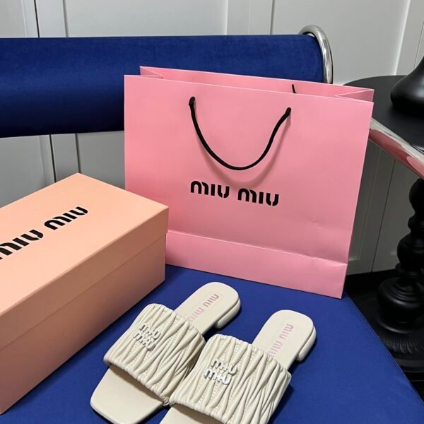 MIU Matelassé Nappa Leather Slides - Slides