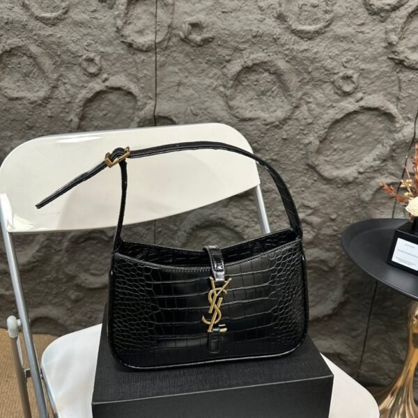 YSL Le 5 à 7 Hobo Black Croc-Embossed Leather - Bag