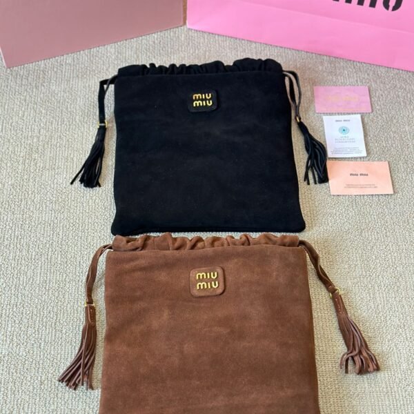 MIU Suede Drawstring Bag Black/Brown Suede - Bag