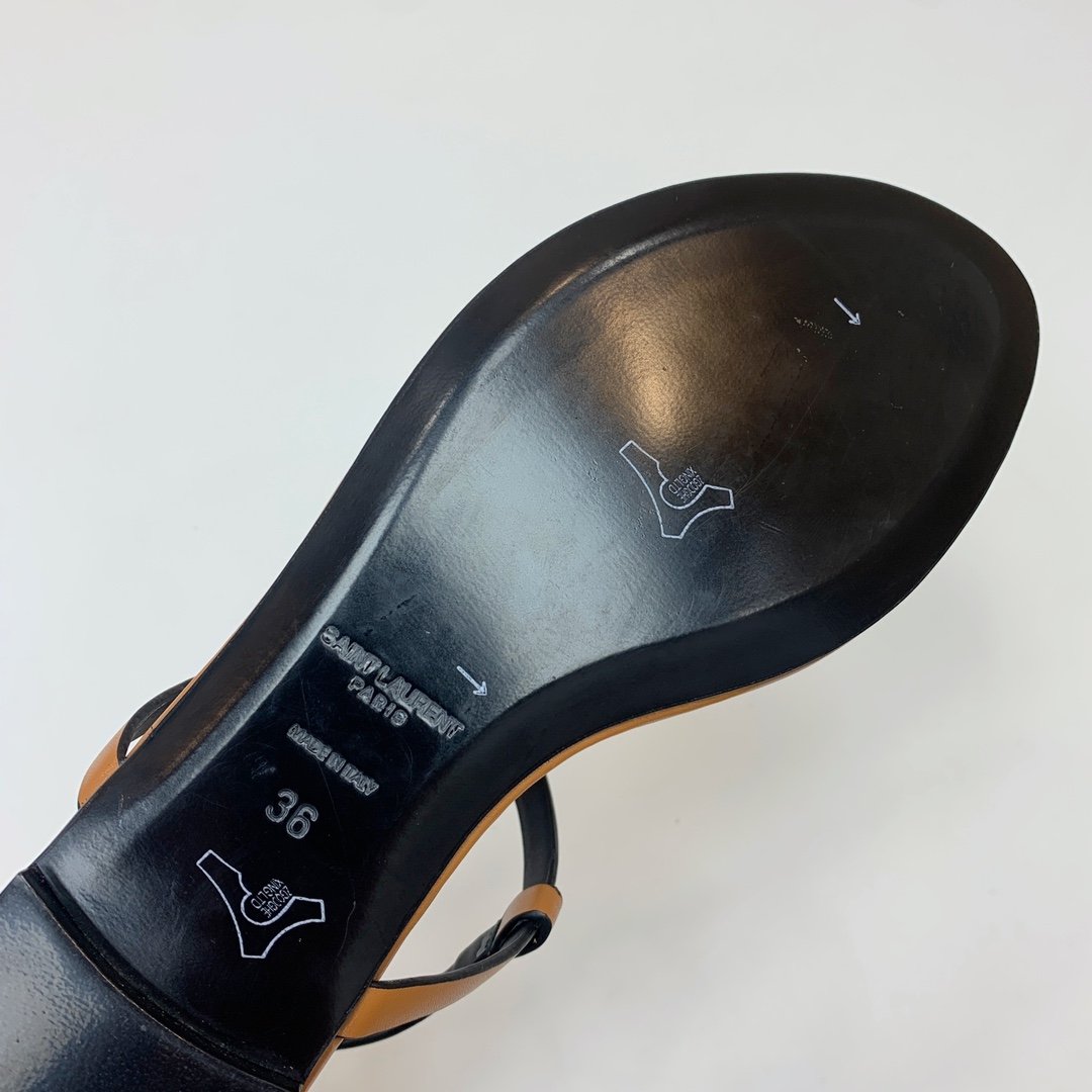 YSL Cassandra Flat Sandals Tan Leather - Sandals - Image 9