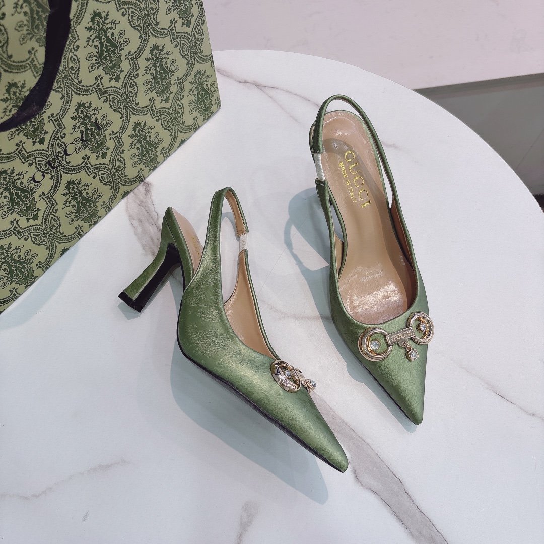 GG Horsebit Slingback Pump Green Satin - Heels - Image 3