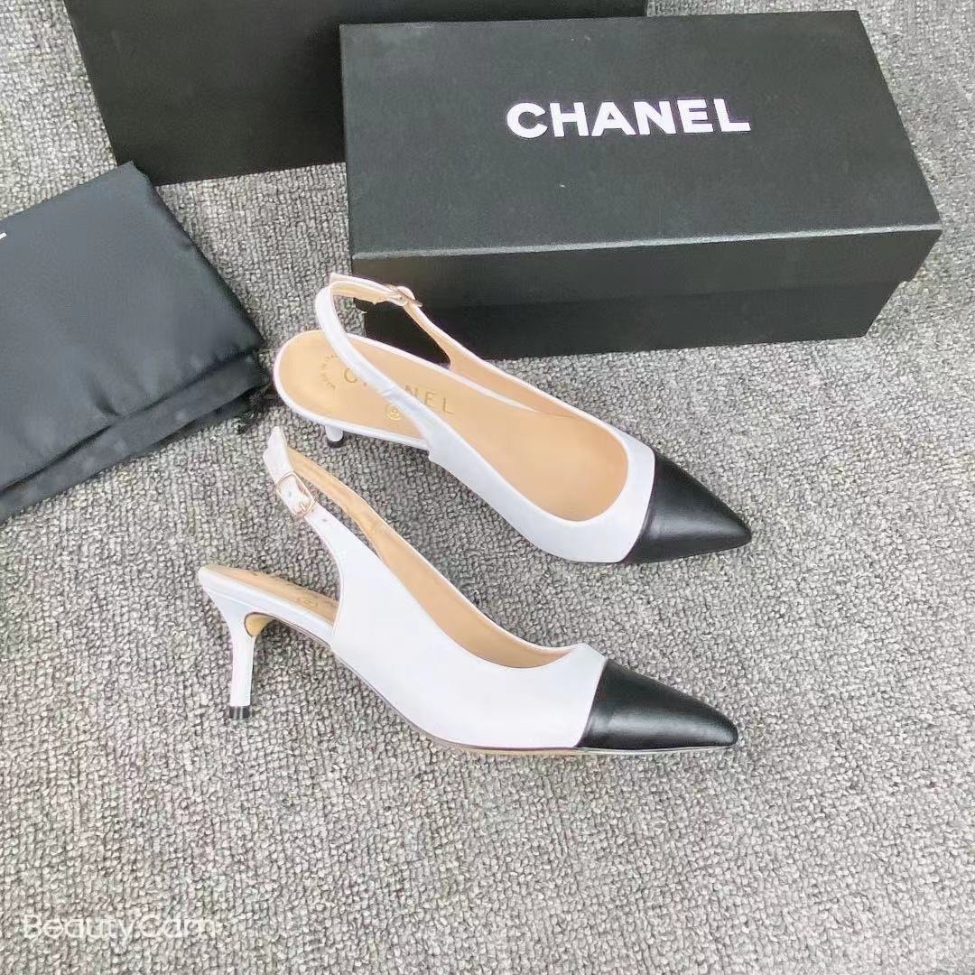 CC Slingback Pumps White/Black Leather - Heels - Image 2