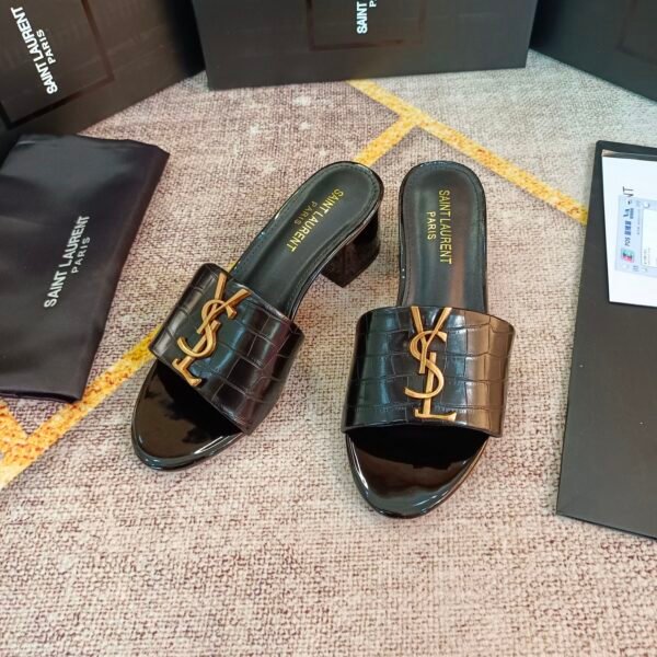 YSL Cassandra Patent Leather Mules Black - Heels