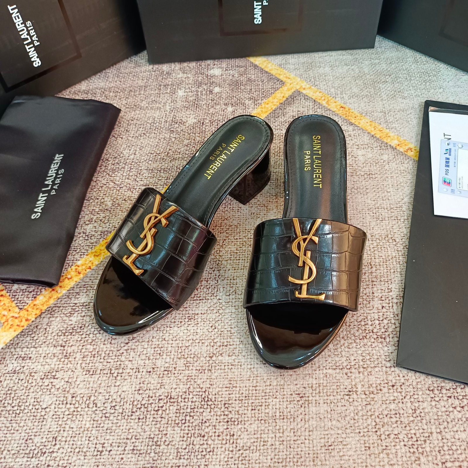 YSL Cassandra Patent Leather Mules Black - Heels