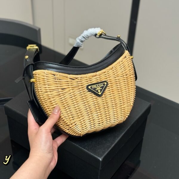 PR Cleo Woven Raffia Natural Raffia and Leather - Bag