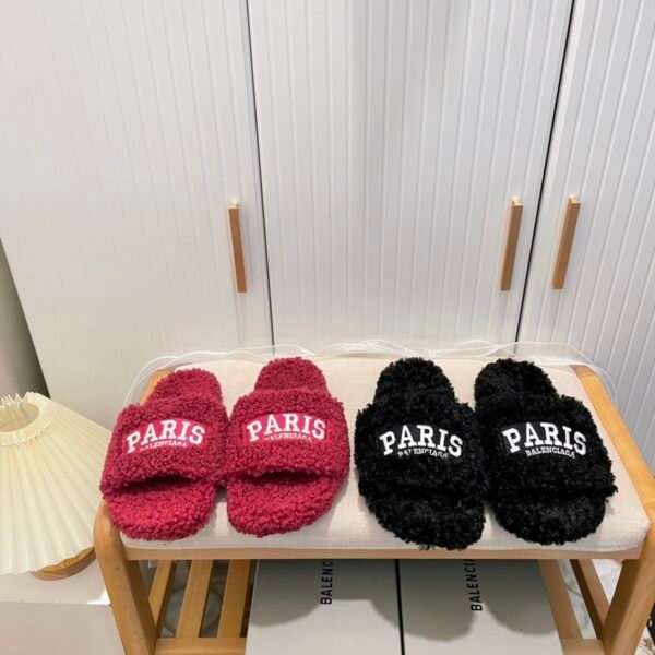 BAL Paris Shearling Slides Red and Black - Slides