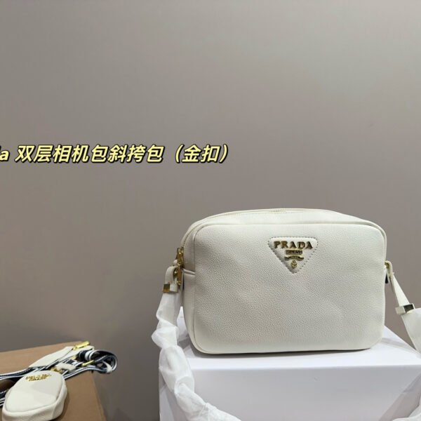 PR Double Camera Bag White, Beige, Black Leather - Bag