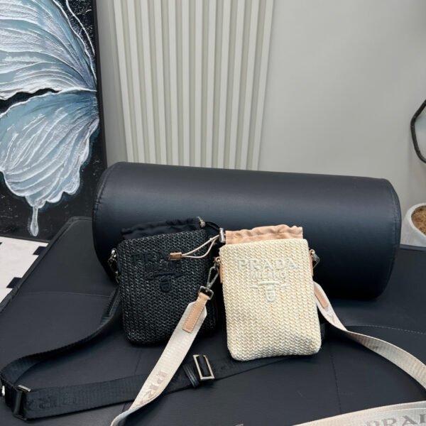 PR Raffia Phone Bag Black and Beige Raffia - Bag