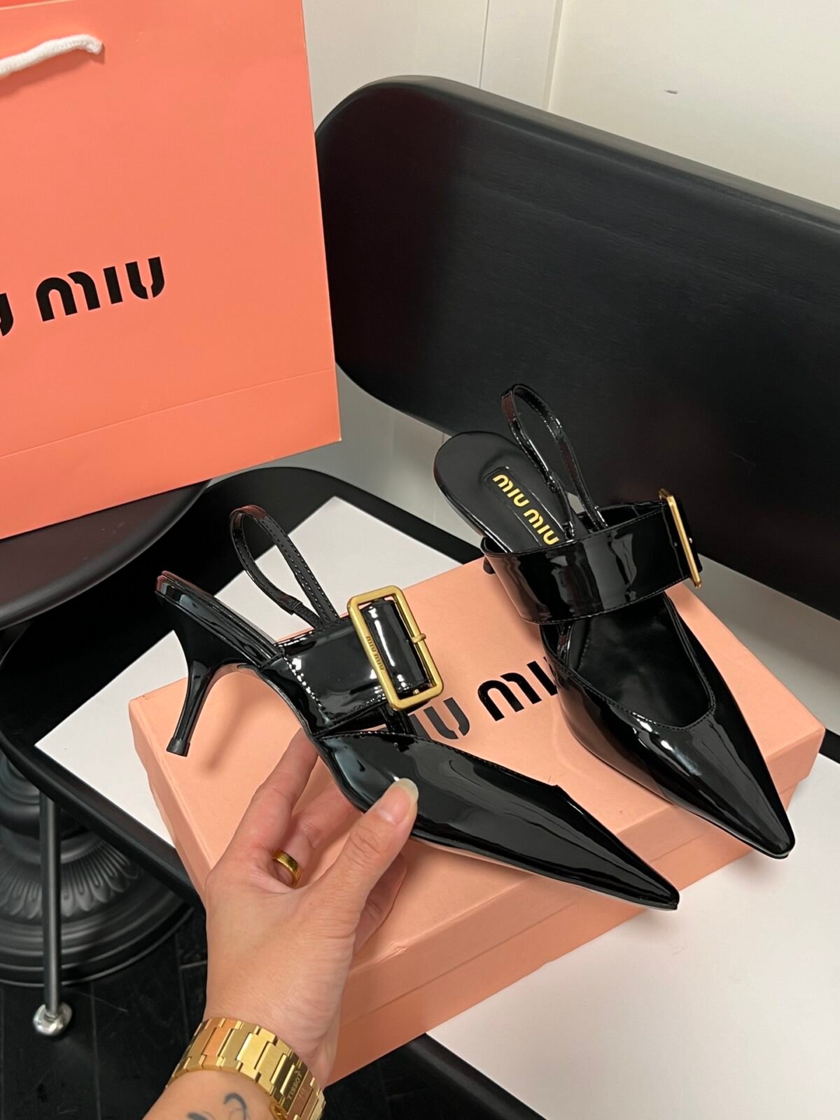 MIU Buckle Slingback Pumps – Heels — 3