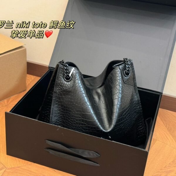 YSL Niki Large Black Croc Embossed Leather - Bag