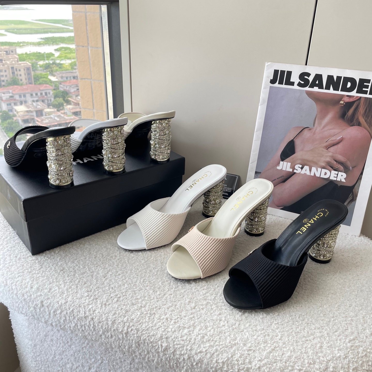 CC Pearl & Diamond Heel Slides Black/White - Shoes