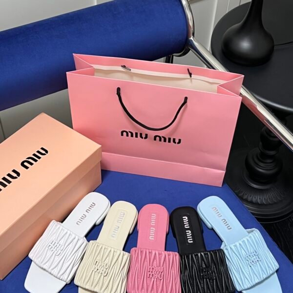 MIU Matelassé Nappa Leather Slides - Slides
