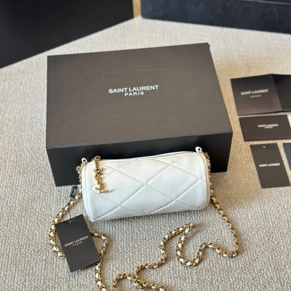 YSL Puffer Quilted Chain Wallet White/Blue/Yellow Leather - Bag