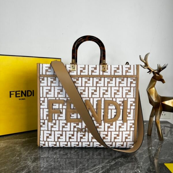 FD Sunshine Shopper Small White/Brown FF Canvas - Bag