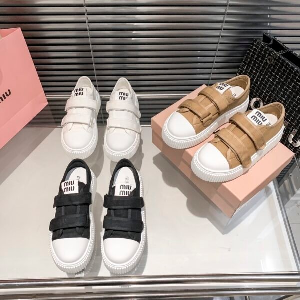 MIU Velcro Strap Sneakers White, Black, Brown - Sneakers