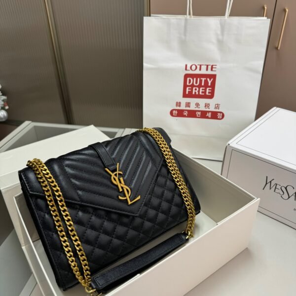YSL Envelope Chain Wallet Black Leather - Bag